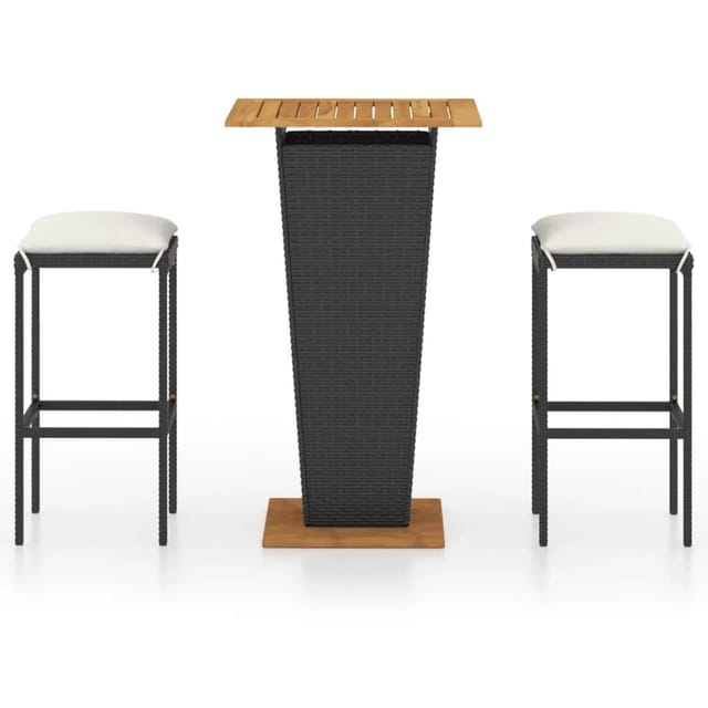 vidaXL 3-tlg Gartenbar-Set mit Kissen Poly Rattan Schwarz Modell 7