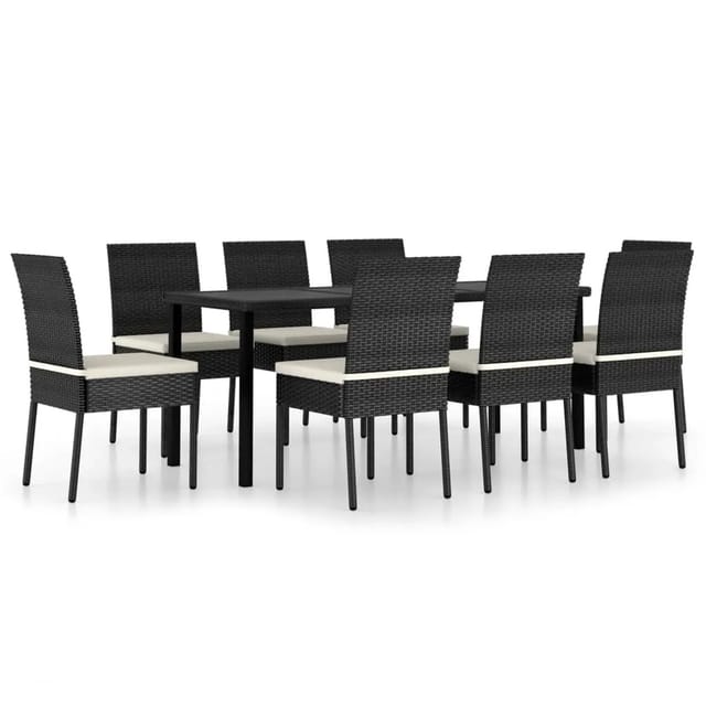 vidaXL 9-tlg Garten-Essgruppe Poly Rattan Schwarz Modell 13