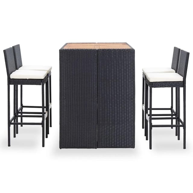 vidaXL 5-tlg Garten-Bar-Set Poly Rattan und Akazienholz Schwarz