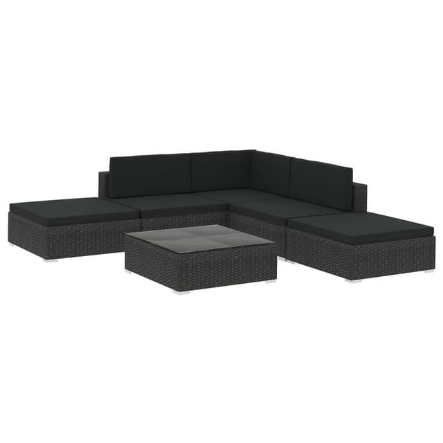 vidaXL 6-tlg Garten-Lounge-Set mit Kissen Poly Rattan Schwarz Modell 67