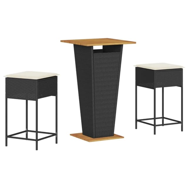 vidaXL 3-tlg Gartenbar-Set mit Kissen Schwarz Poly Rattan Modell 3