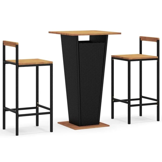 vidaXL 3-tlg Gartenbar-Set Schwarz Poly Rattan & Massivholz Akazie Modell 4