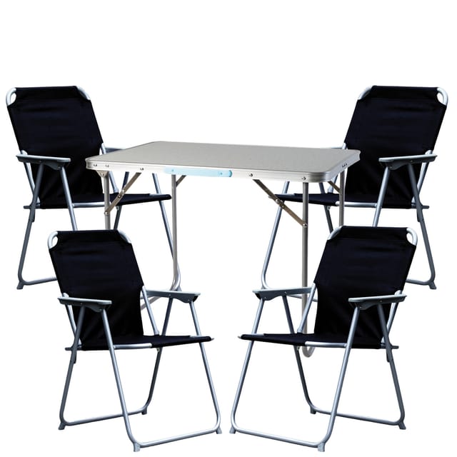 Mojawo 5 Teilig Campingmöbel Set Schwarz Alu mit Tragegriff Camping L70xB50xH59cm