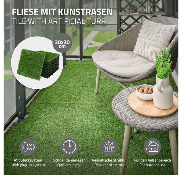 ML-Design Kunstrasen Fliesen 30x30 cm 55 Stücke mit Klicksystem