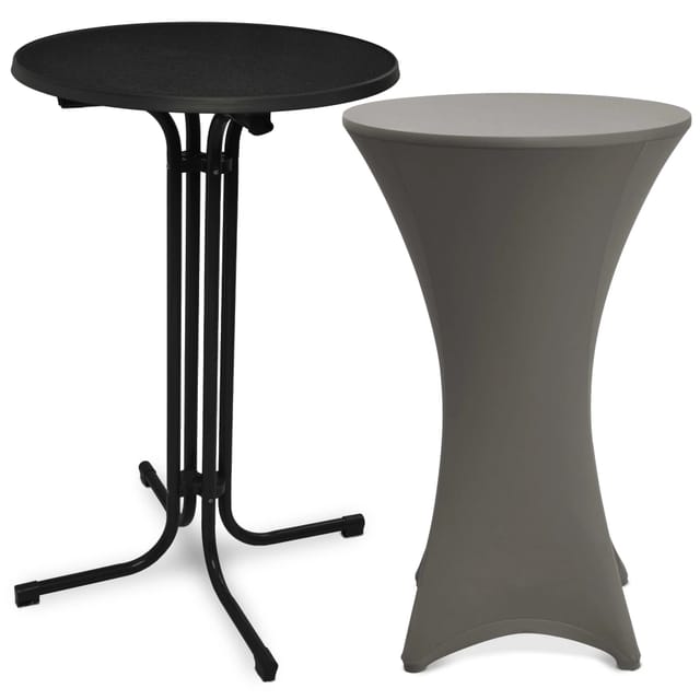 Beautissu Bellini Stehtisch Ø 60cm Schwarz mit Stella Stehtischhusse Ø 60cm Anthrazit