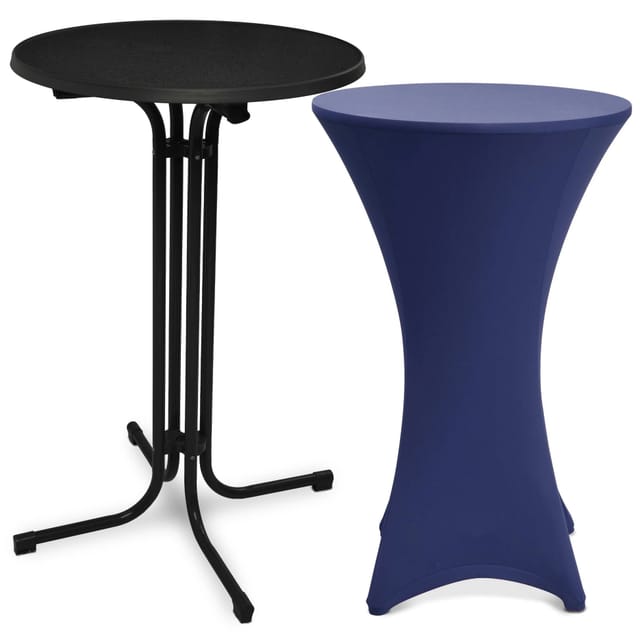 Beautissu Bellini Stehtisch Ø 80cm Schwarz mit Stella Stehtischhusse Ø 80cm Blau