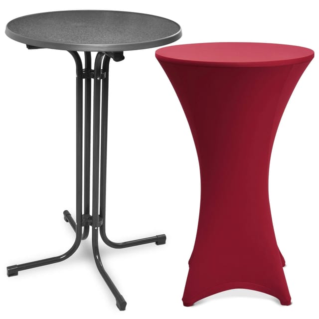 Beautissu Bellini Stehtisch Ø 70cm Grau mit Stella Stehtischhusse Ø 70cm Bordeaux
