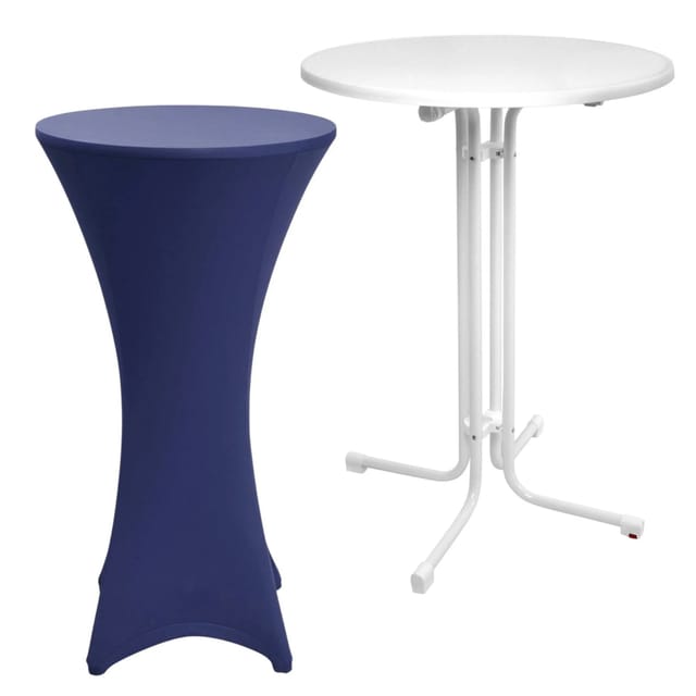 Beautissu Sylt Stehtisch Ø 80cm Weiß mit Stella Stehtischhusse Ø 80cm Blau