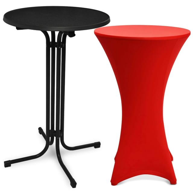 Beautissu Bellini Stehtisch Ø 70cm Schwarz mit Stella Stehtischhusse Ø 70cm Rot