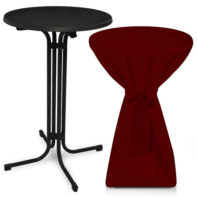 Beautissu Bellini Stehtisch Ø 60cm Schwarz mit Premium Stehtischhusse Ø 60cm Bordeaux