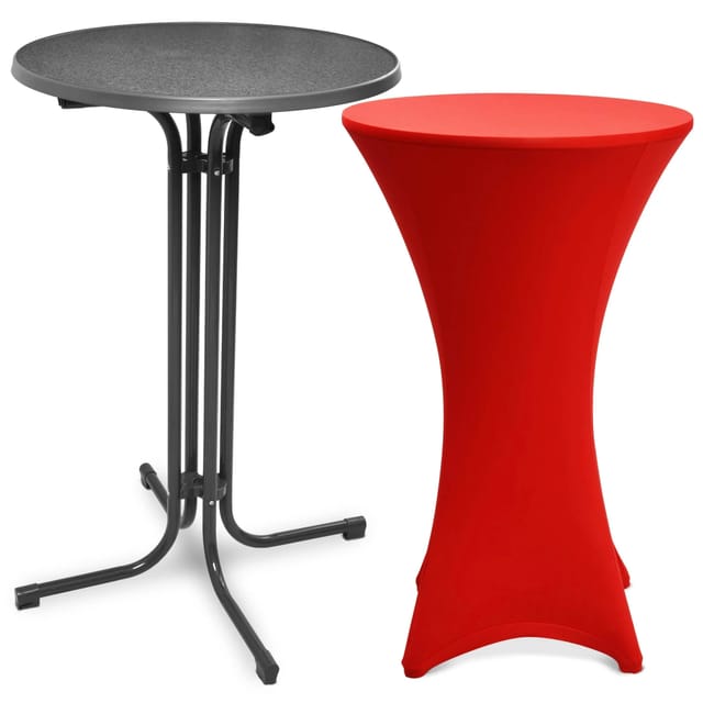 Beautissu Bellini Stehtisch Ø 70cm Grau mit Stella Stehtischhusse Ø 70cm Rot