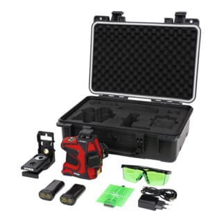 STIER Kreuzlinienlaser SKL 3x360°, 520nm, grün, 1/4" und 5/8" Gewinde im Koffer