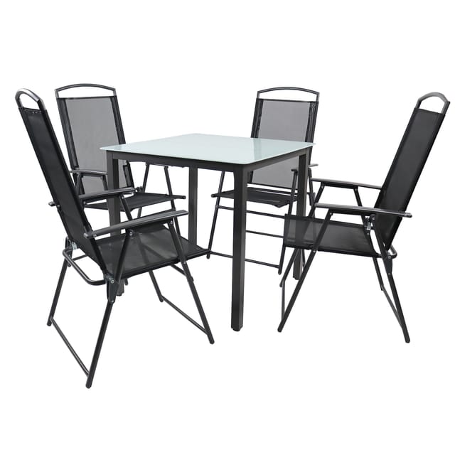 VCM 5-tlg Gartenmöbel Set Sitzgruppe Essgruppe 1x Tisch, 4x Stühle Tisch Maße ca. H. 76 x B. 80 x T. 80 cm Hochlehner Set 80M