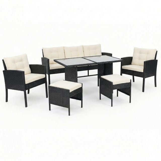 Swing&Harmonie Sydney Polyrattan Sitzgruppe Esstisch Lounge Sitzgarnitur Essgruppe Gartenmöbel Set - schwarz