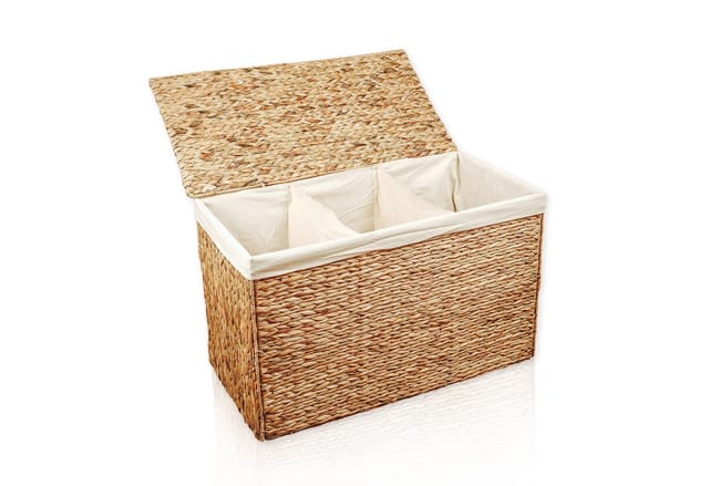 Lycce Wäschesortierer aus Wasserhyazinthe 150L, 3 Fächer, Stoffeinsatz