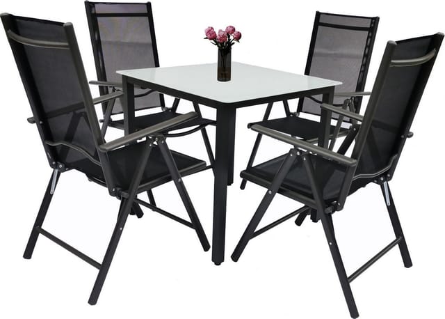 VCM 5-tlg Gartenmöbel Set Sitzgruppe Essgruppe 1xTisch, 4x Stühle Tisch Maße ca. H. 76 x B. 80 x T. 80 cm Garten Set – Stühle 80 MA