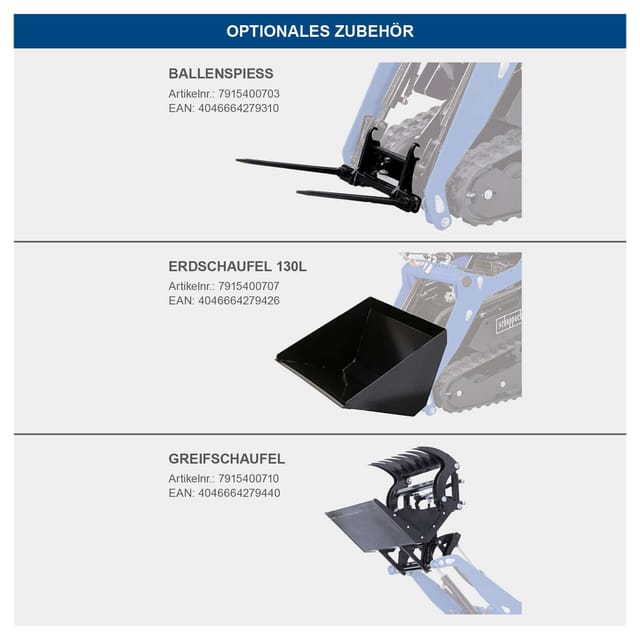 Scheppach Kompaktlader MKL730 XXL-SET - 8,5PS | 200kg Ladekapazität | E-Start | 740mm Spurbreite | inkl. 80L Schaufel, 2x Erdbohrer, 1x Palettengabel
