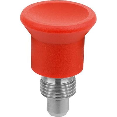 ARRETIERBOLZEN MINI GR.2 M12X1,5, D=6, S=6, FORM:A O.RASTNUT, O.KONTERMUTTER, EDELSTAHL BLANK, KOMP:THERMOPLAST ROT