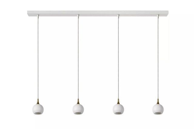 Licht-Erlebnisse Pendelleuchte BELARO, ohne Leuchtmittel, Weiß Messing Metall 4-flammig GU10 L:100 cm länglich Esstisch