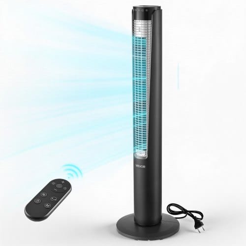 VEVOR 60W Turmventilator, 107cm Säulenventilator mit 3 Geschwindigkeiten 4 Modi 12 Std. Timer, 70° Oszillierender Ventilator mit Fernbedienung, Leiser Standventilator für Schlafzimmer Büro, Schwarz
