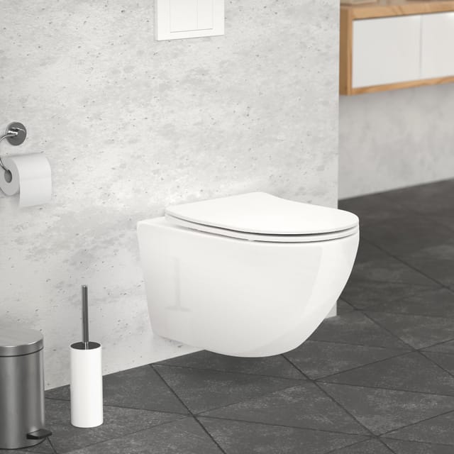 Ecd Germany Spülrandloses Hänge Wc Weiß Glänzend Lang 52cm, Toilette Aus Keramik Mit Antibakterieller Oberfläche, Abnehmbarer Wc Sitz Aus Duroplast Mit Absenkautomatik Softclose, Wand-wc Tiefspüler-wc