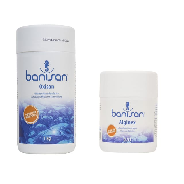 Oxisan 1 Kg Aktivsauerstoffgranulat + Alginex Algendesinfektion 0,5 L Für Whirlpools - Banisan