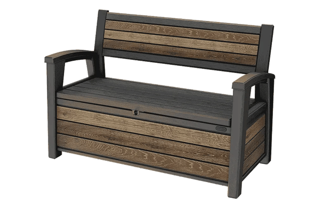 Keter Gartenbank Mit Stauraum 227 L, Holzoptik Walnuss, Wetterbeständig, Sitzbank Für 2 Personen, Abschließbar, 151,7 X 72,5 X 70 Cm
