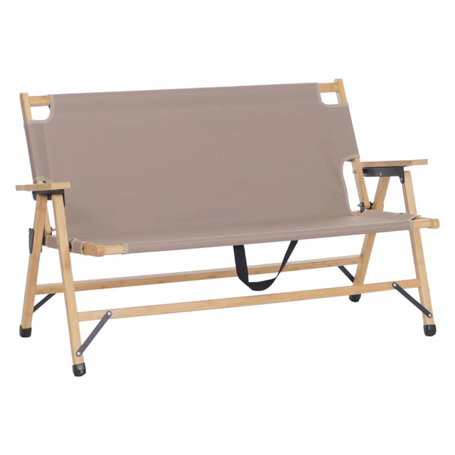 [neuwertig] Bambus Campingbank Hhg-891, Outdoorbank Picknickbank Gartenbank, Klappbar Tragegriff Stoff/textil 117cm Creme