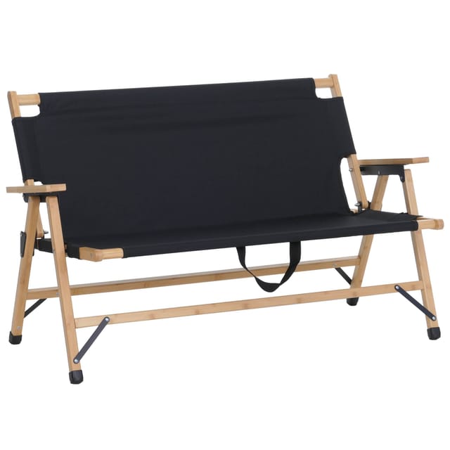 [neuwertig] Bambus Campingbank Hhg-891, Outdoorbank Picknickbank Gartenbank, Klappbar Tragegriff Stoff/textil 117cm Schwarz