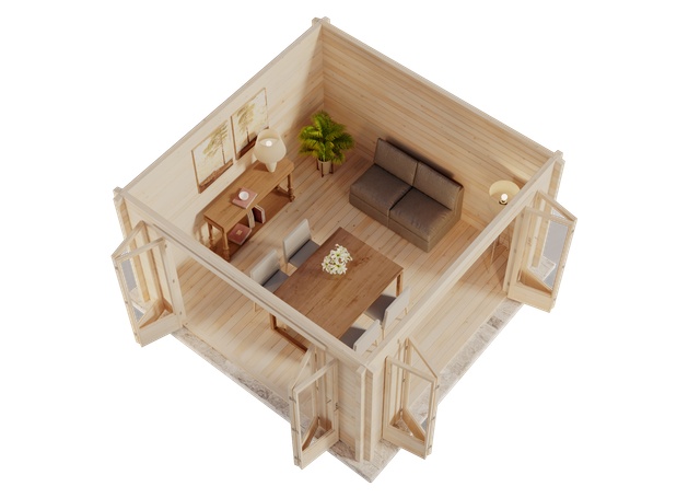 Alpholz Gartenhaus Sunshine Mit Großer Falttür Gartenhaus Aus Holz, Holzhaus Mit 34 Mm Wandstärke, Blockbohlenhaus Mit Montagematerial