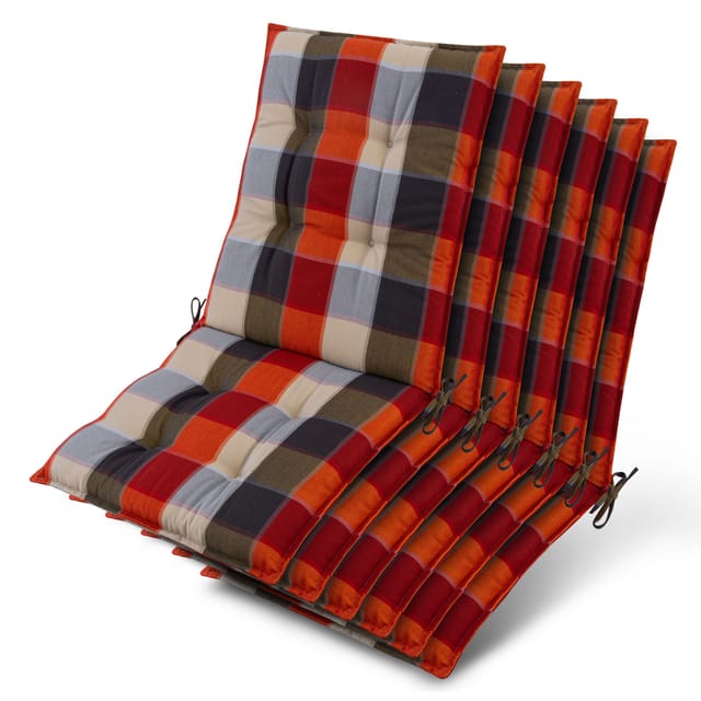 6x Niederlehner Sun-nl Auflage 105x50x8cm Orange-beige-kariert