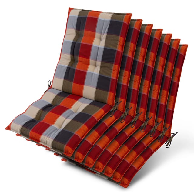 7x Niederlehner Sun-nl Auflage 100x50x8cm Orange-beige-kariert