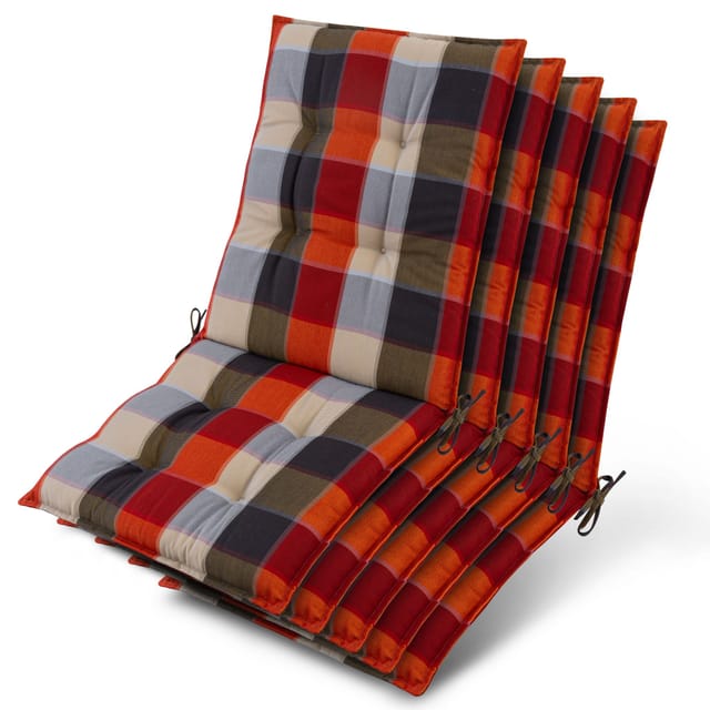5x Niederlehner Sun-nl Auflage 105x50x8cm Orange-beige-kariert