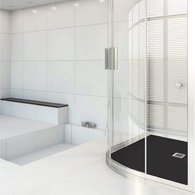 Mineralguss-duschwanne Madison Curve Schieferoptik Schwarz 80x80 Cm