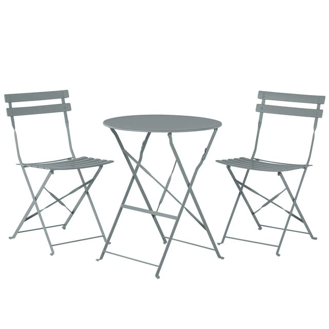 Balkonset Grau Stahl 3-teilig Runder Tisch Mit 2 Stühlen Zusammenklappbar Modern Französicher Stil Terrasse Garten Outdoor Ausstattung