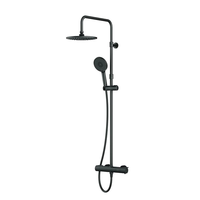 Am.pm Duschsystem Schwarz Mit Thermostat 38℃ Regendusche Edelstahl Duscharmatur Set, Duschsäule Regendusche, Inkl. Verstellbar Duschstange F07xa422