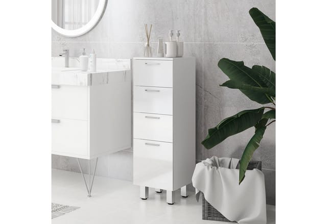 Badezimmerschrank Nischenschrank Schmal Mit 3 Schubladen, Verstellbar Regal Toilettenschrank Badschrank Beistellschrank Für Badezimmer, Kleine Räume, 330 X 30 X 93 Cm Weiß - Kleankin