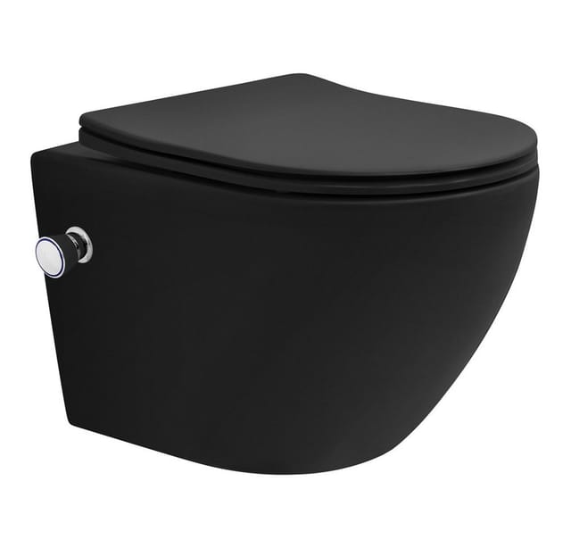 Wand Wc Spülrandlos Mit Bidet-funktion, Schwarz Matt, Tiefspüler Tornadospülung Keramik Hänge Wc Kurz 49cm, Dusch Wc Softclose-klodeckel Abnehmbar, Kloschüssel Hängend Wc-sitz Absenkautomatik - Luxebath