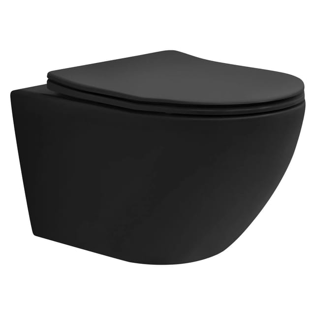 Wand Wc Spülrandlos, Schwarz Matt, Tiefspüler Keramik Hänge Wc Lang 53,5 Cm, Toilette Ohne Spülrand Mit Nano Beschichtung, Tornadospülung, Kloschüssel Hängend Mit Wc-sitz Absenkautomatik - Luxebath