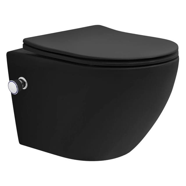 Wand Wc Spülrandlos Mit Bidet-funktion Schwarz Matt Kurz 49cm, Tiefspüler Tornadospülung Keramik Hänge Wc Dusch Wc Mit Nano Beschichtung, Kloschüssel Hängend Wc-sitz Absenkautomatik Abnehmbar - Luxebath