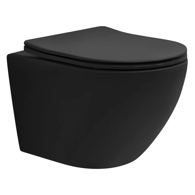 Wand Wc Spülrandlos Schwarz Matt, Tiefspüler Tornadospülung Keramik Hänge Wc Kurz 49cm, Toilette Ohne Spülrand Mit Nano Beschichtung, Kloschüssel Hängend Mit Wc-sitz Absenkautomatik Abnehmbar - Luxebath