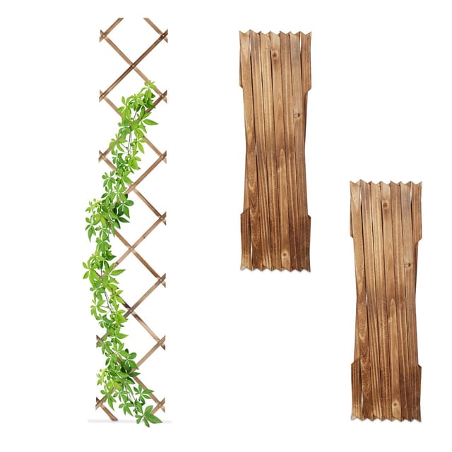 Relaxdays Rankgitter Ausziehbar, 3er Set, 180x30 Cm, Holz, Wandmontage, Rankhilfe Kletterpflanzen, Holzgitter, Geflammt