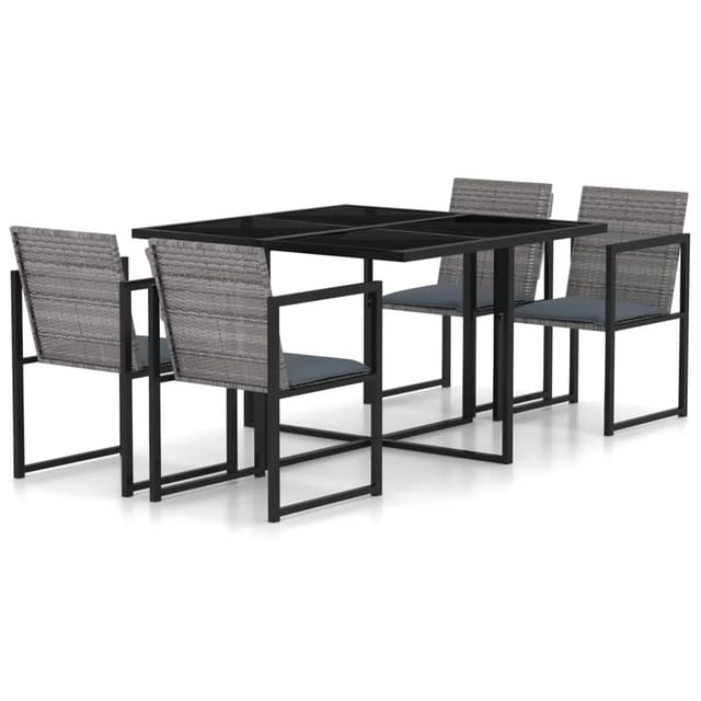 vidaXL 5-tlg Garten-Essgruppe mit Kissen Poly Rattan Grau Modell 25