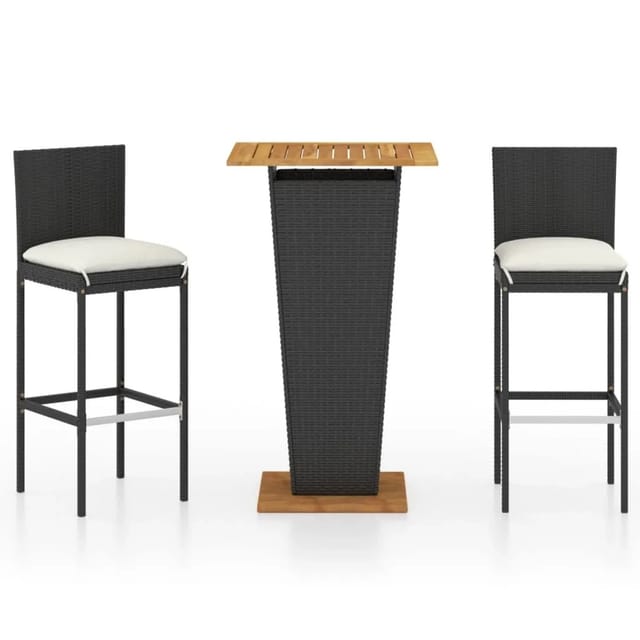 vidaXL 3-tlg Gartenbar-Set mit Kissen Poly Rattan Schwarz Modell 8