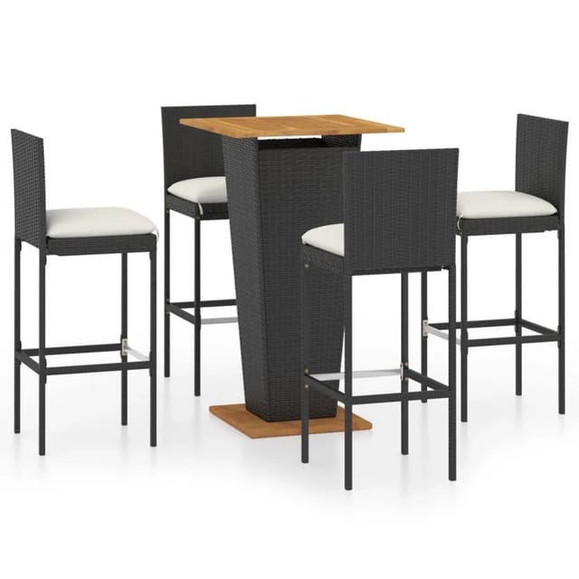 vidaXL 5-tlg Gartenbar-Set mit Kissen Poly Rattan Schwarz Modell 12