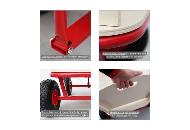 PROREGAL Profi Bollerwagen BOLLY HxBxT 97x90x60cm Traglast 150kg Luftbereifung Rot Handwagen