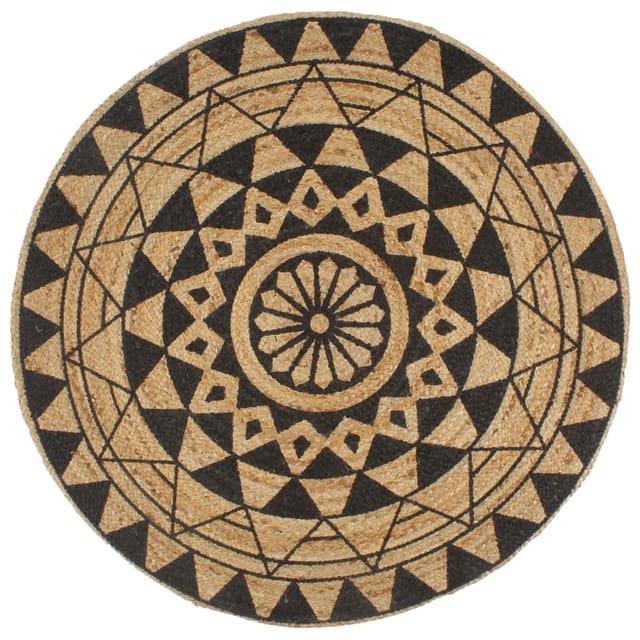 vidaXL Teppich Handgefertigt Jute Schwarzer Druck 120 cm 133699