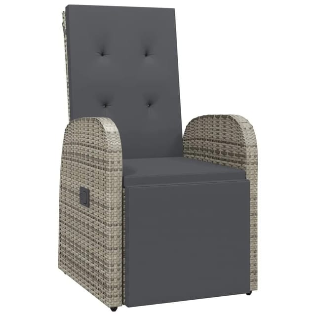 vidaXL Gartensessel Verstellbar mit Kissen Grau Poly Rattan 319540