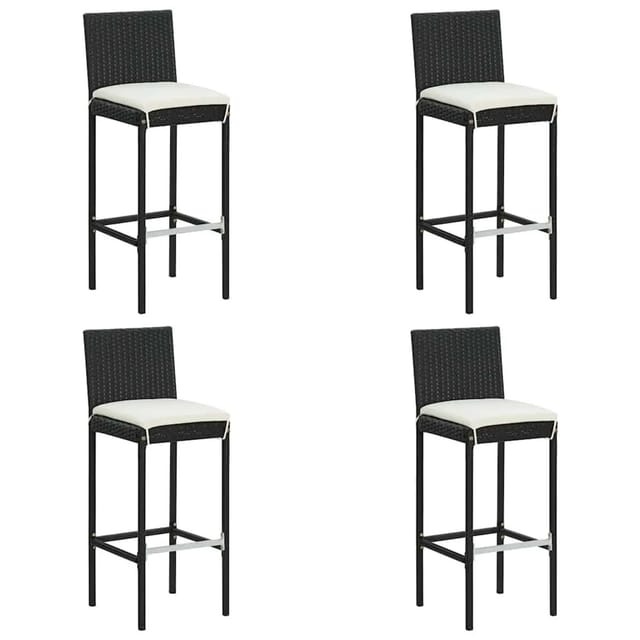 vidaXL Garten-Barhocker mit Kissen 4 Stk Schwarz Poly Rattan 316670