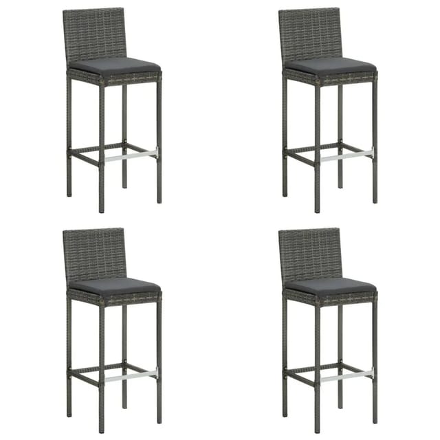 vidaXL Garten-Barhocker mit Kissen 4 Stk Grau Poly Rattan 316671